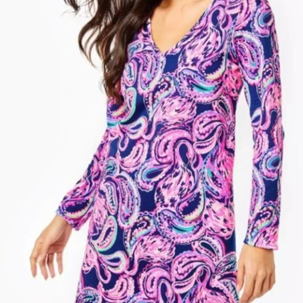 Lilly Pulitzer Etta Long Sleeve T-Shirt Dress in Flock to the Top Large NWT